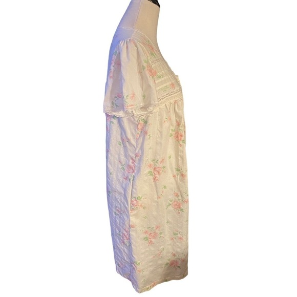 VTG Character Button Front Floral Roses Print Lace Eyelet Cotton House Coat Sz S - Picture 6 of 11